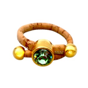 Ring with green Swarovski and natural cork