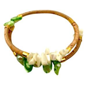 Memory Green White bracelet with natural cork