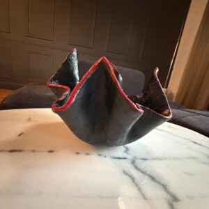 Concrete Black Bowl Sculpture with Red details