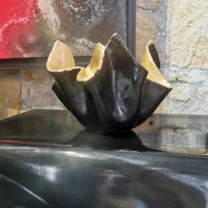 Concrete sculpture bowl black with Gold Leaf